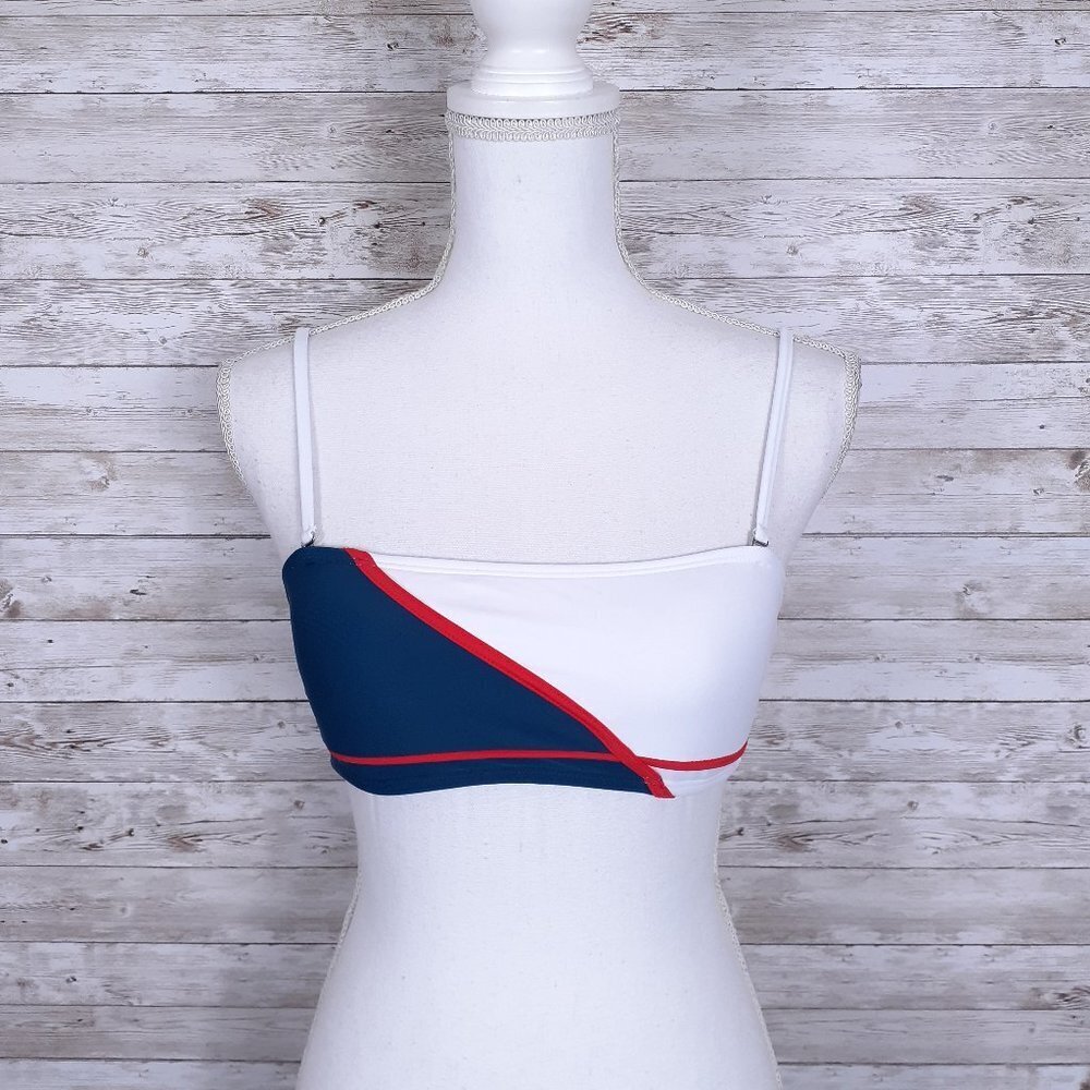 Malibu Dream Girl Bikini Swim Suit Top M Removable Straps Blue White 525A